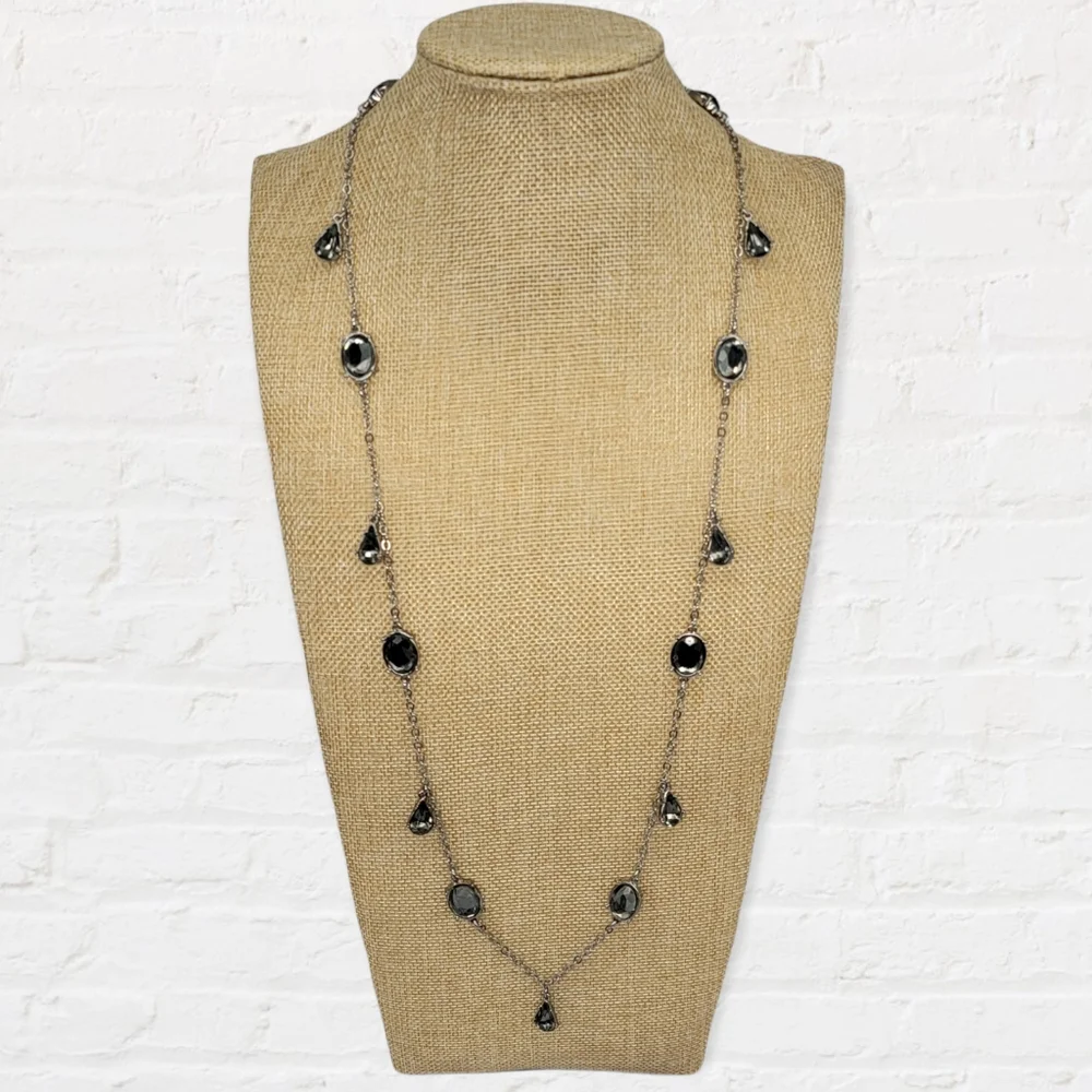 Chico’s Aquamarine Teardrop Station Necklace - Picture 1 of 7